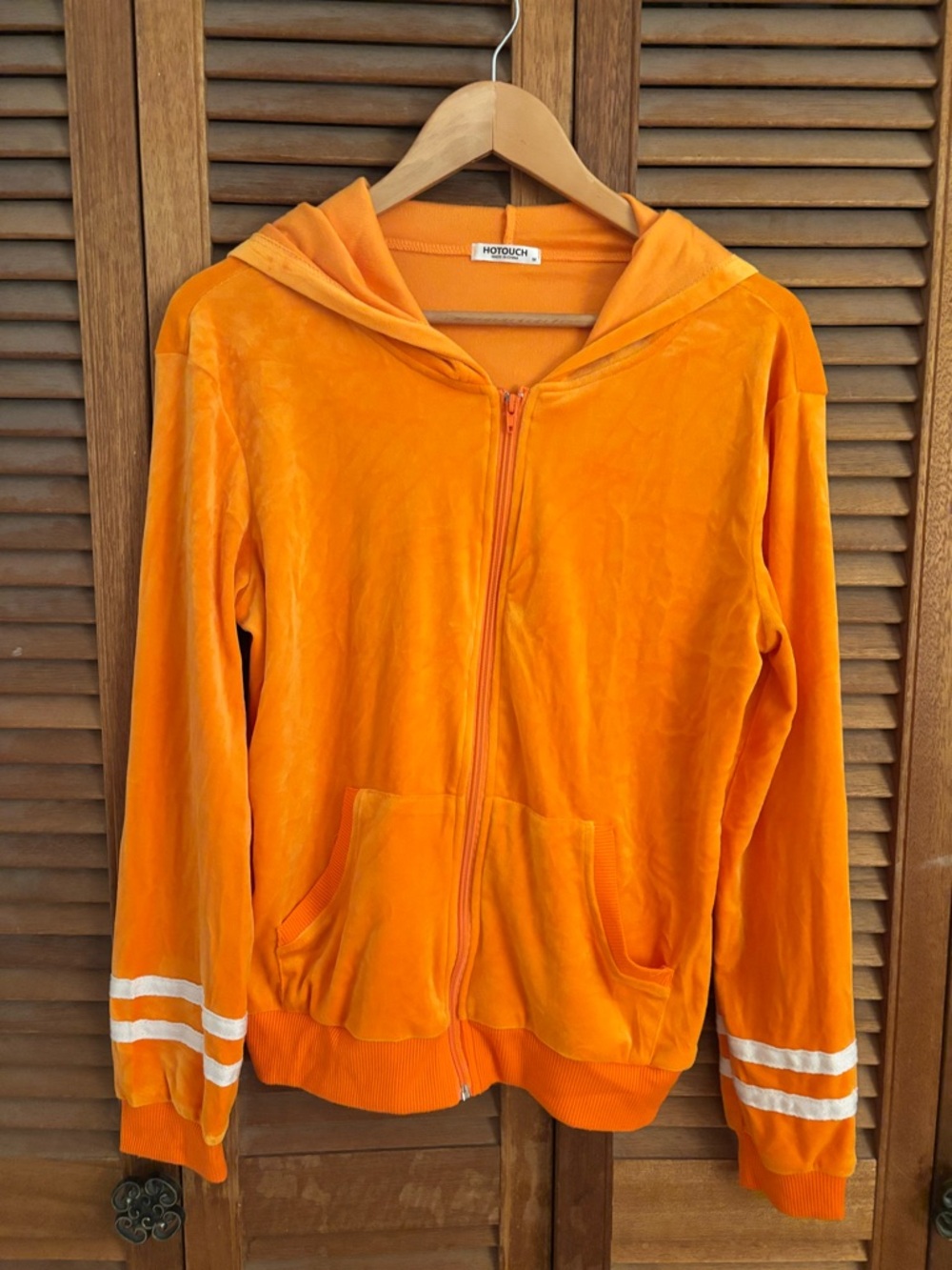 Orange Velour Zip Hoodie/pants track suit for Women medium